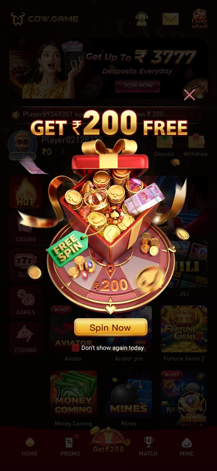 Official COW App Screenshot for mobile download from Google Play and App Store